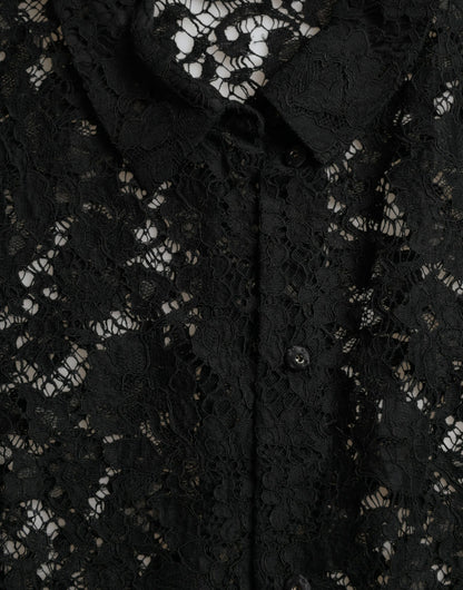 Dolce & Gabbana Schwarzes Blusentop mit floraler Spitze und langen Ärmeln