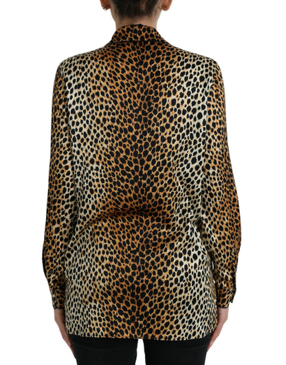 Dolce & Gabbana Braunes Leopardendruck Blusenoberteil mit langen Ärmeln