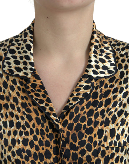 Dolce & Gabbana Braunes Leopardendruck Blusenoberteil mit langen Ärmeln