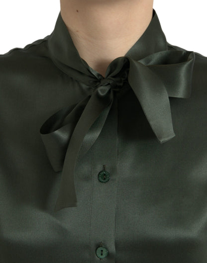Dolce & Gabbana Graues langärmeliges Blusentop mit Ascot-Kragen