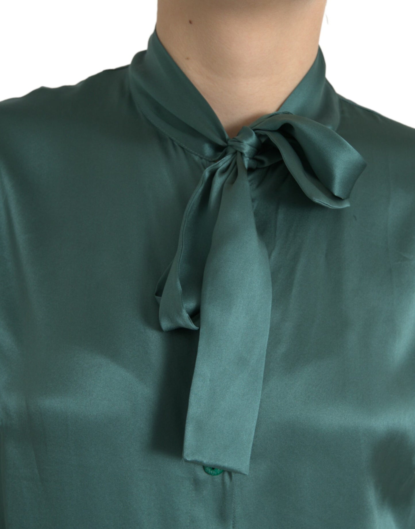 Dolce & Gabbana Dunkelgrünes Blusentop mit Ascot-Kragen aus Seide