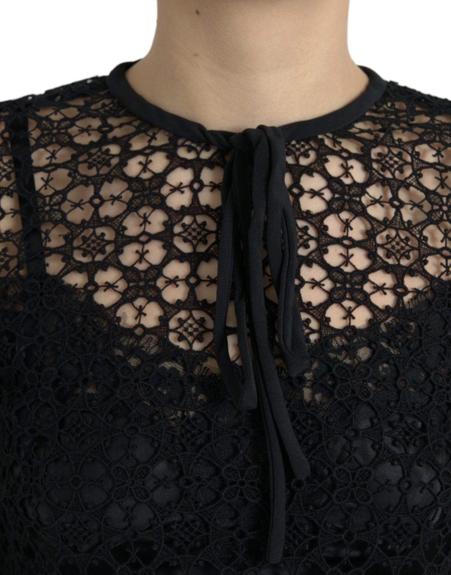 Dolce & Gabbana Schwarzes Blusentop mit floraler Spitze und kurzen Ärmeln