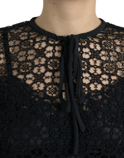 Dolce & Gabbana Schwarzes Blusentop mit floraler Spitze und kurzen Ärmeln
