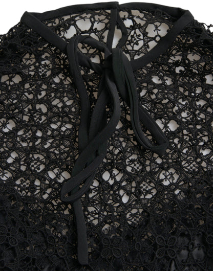 Dolce & Gabbana Schwarzes Blusentop mit floraler Spitze und kurzen Ärmeln