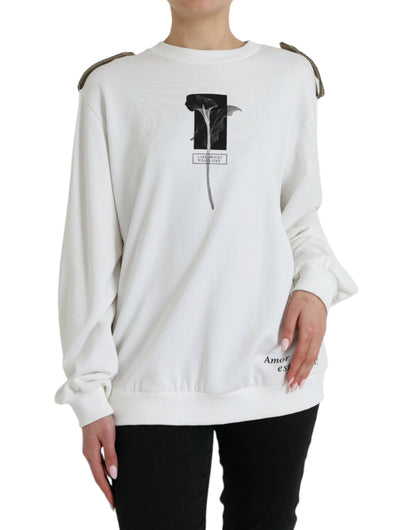 Dolce & Gabbana Weißer geblümter Rundhals-Pullover aus Baumwolle