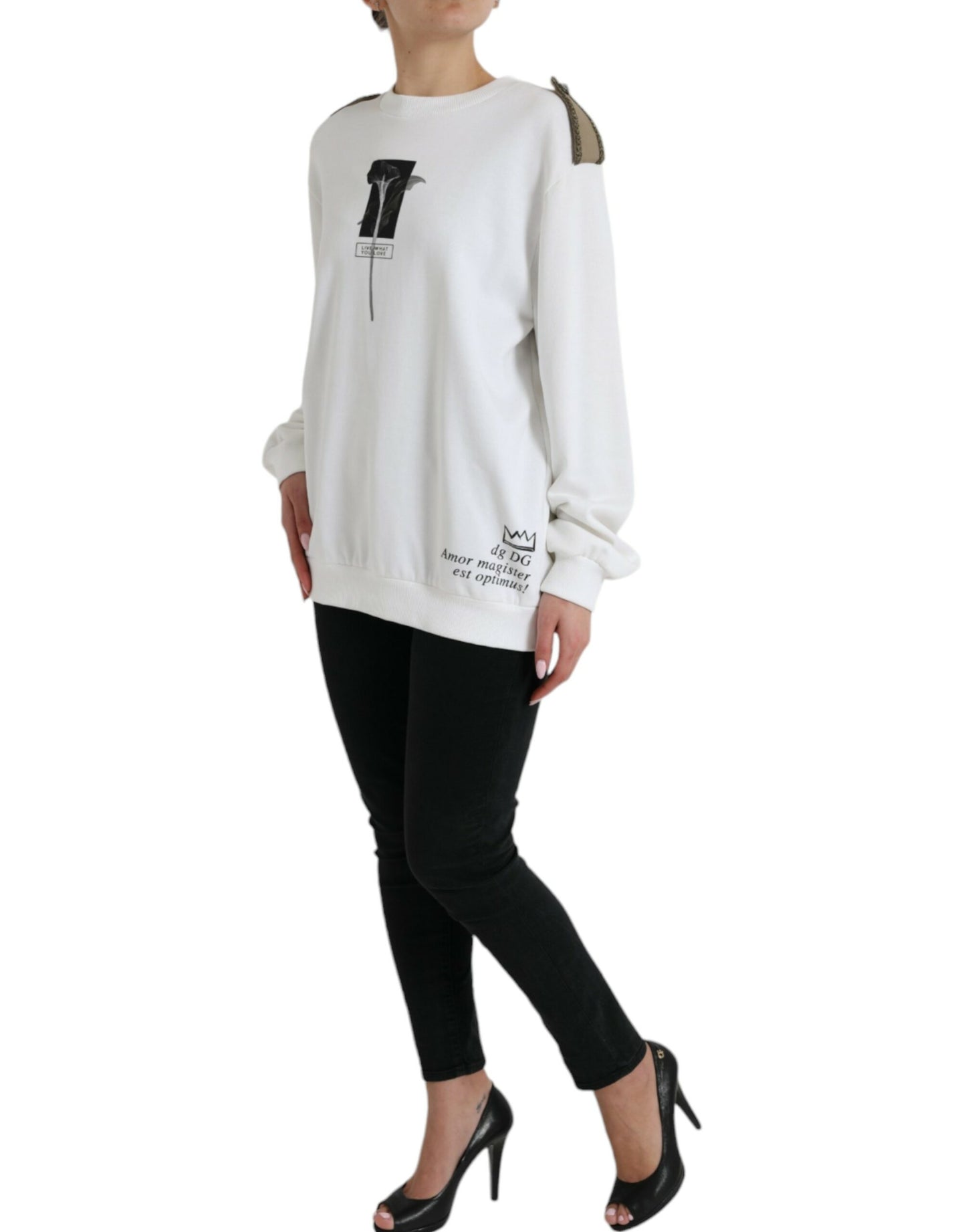 Dolce & Gabbana Weißer geblümter Rundhals-Pullover aus Baumwolle