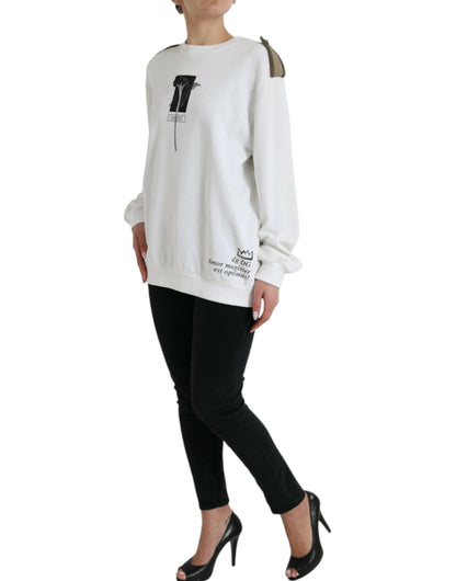 Dolce & Gabbana Weißer geblümter Rundhals-Pullover aus Baumwolle