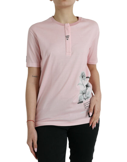 Dolce & Gabbana Rosa T-Shirt aus Baumwolle mit Blumendruck und kurzen Ärmeln