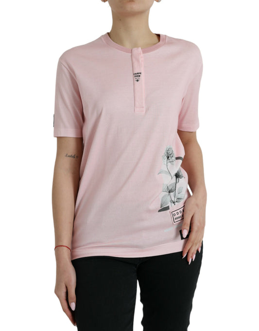 Dolce & Gabbana Rosa T-Shirt aus Baumwolle mit Blumendruck und kurzen Ärmeln