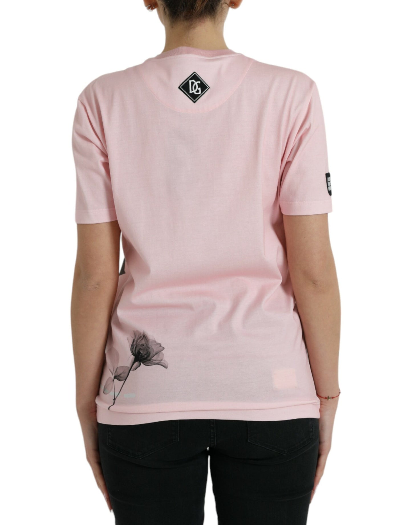 Dolce & Gabbana Rosa T-Shirt aus Baumwolle mit Blumendruck und kurzen Ärmeln