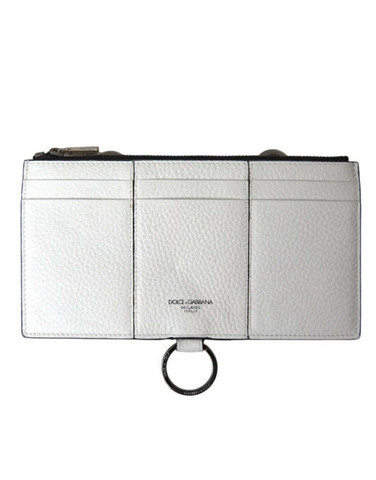 Dolce & Gabbana Weißes Kalbsleder Großes Crossbody-Kartenetui Brieftasche