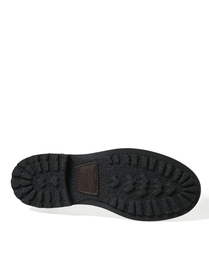 Dolce & Gabbana Schwarzes Leder Militär Kampfstiefel Schuhe
