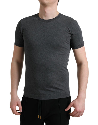 Dolce & Gabbana Dunkelgraues Baumwoll-T-Shirt mit Rundhalsausschnitt