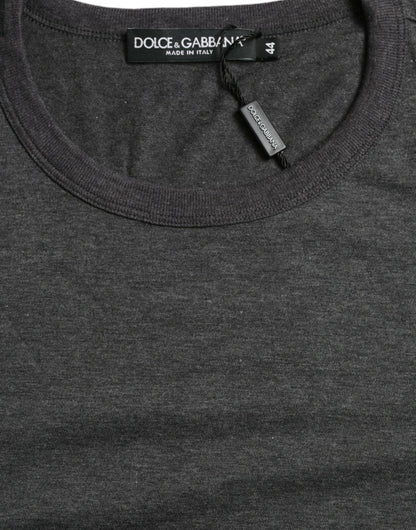Dolce & Gabbana Dunkelgraues Baumwoll-T-Shirt mit Rundhalsausschnitt