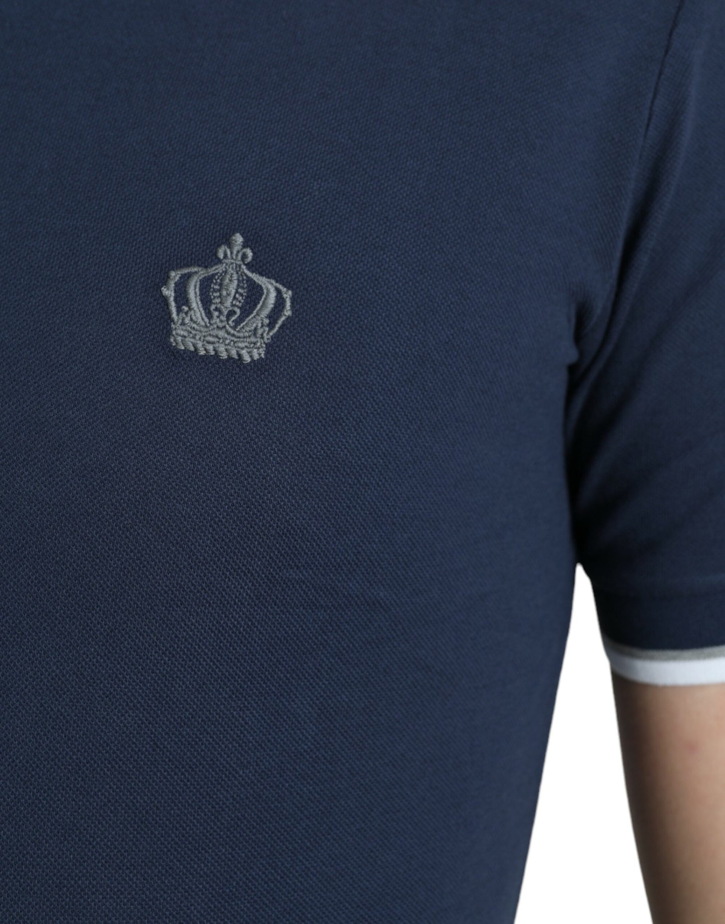 Dolce & Gabbana Blaues Crown Patch Baumwoll-Polo-T-Shirt mit Kragen für Männer