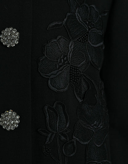 Dolce & Gabbana Schwarze Jacke aus Wolle mit Blumenmuster und Knöpfen