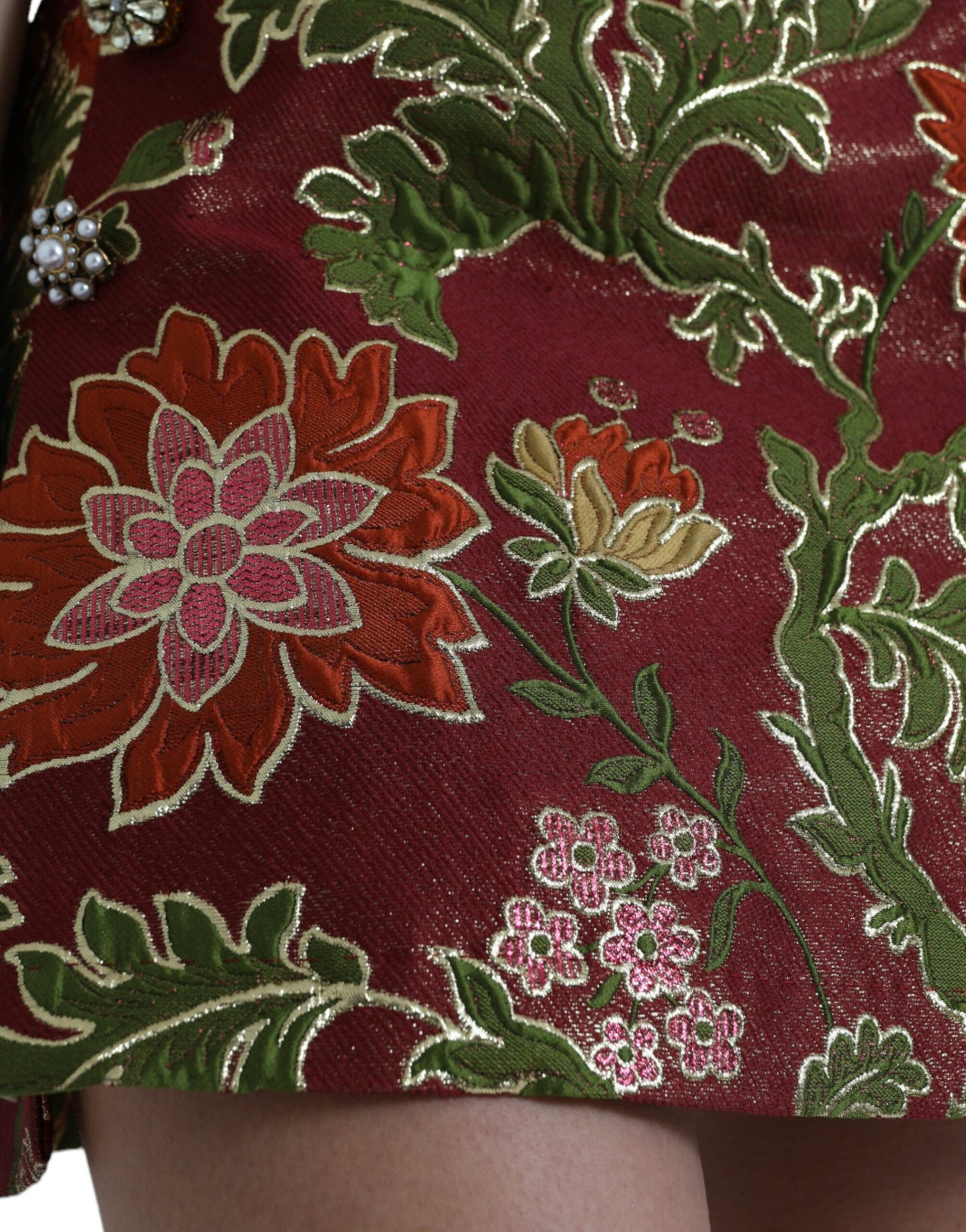 Dolce &amp; Gabbana Maroon floral jacquard miniskirt