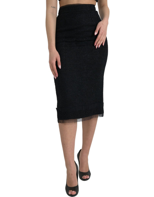 Dolce & Gabbana Schwarzer Midirock aus Wolle mit hoher Taille und Bleistiftschnitt