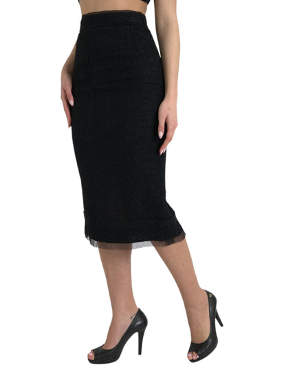 Dolce & Gabbana Schwarzer Midirock aus Wolle mit hoher Taille und Bleistiftschnitt