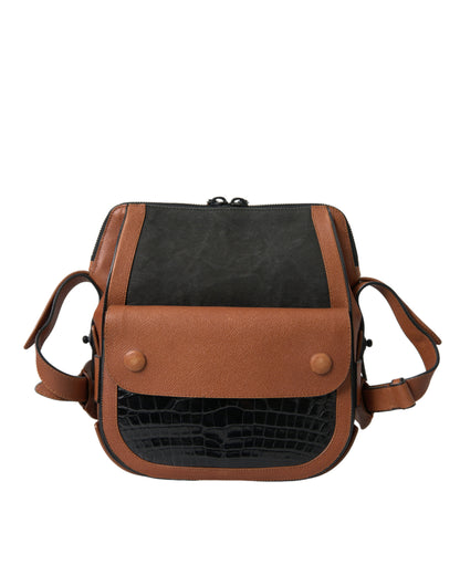 Balenciaga Schwarz Braun Exotische Haut Leder Vertikale Crossbody Geldbörse Tasche