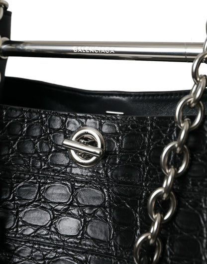 Balenciaga Schwarzes Exotenleder Maxi Bucket Tote Geldbörse Tasche