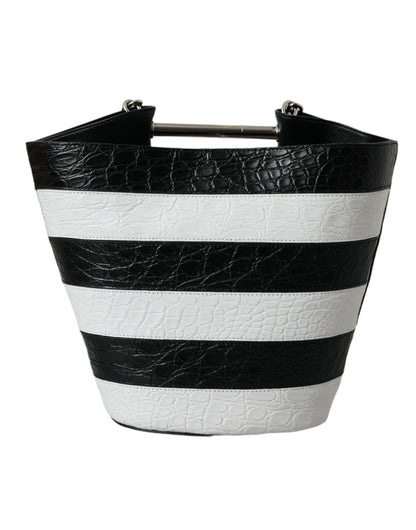 Balenciaga Schwarz-weiß gestreifte Exotenhaut Leder Maxi Bucket Tote Bag