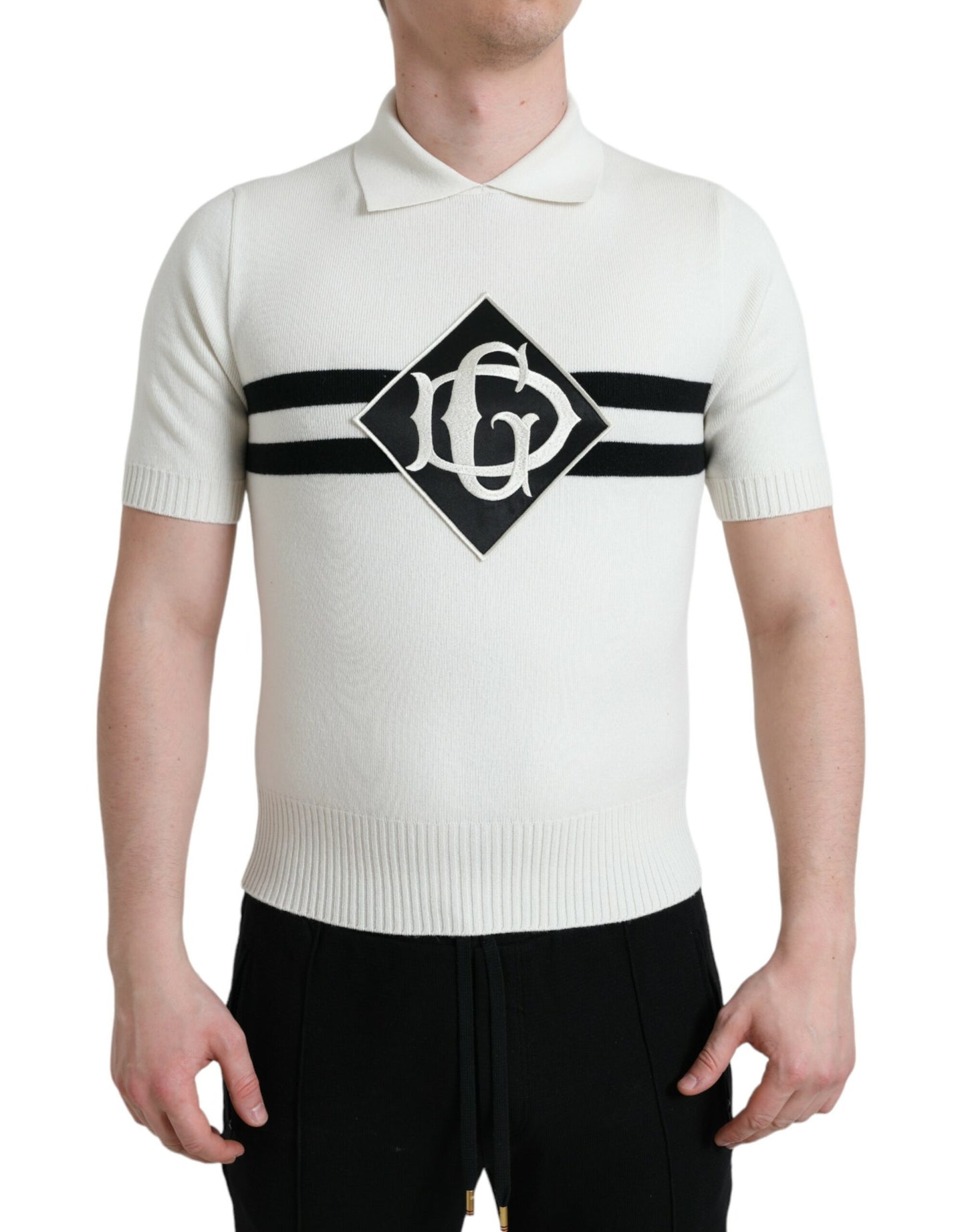 Dolce & Gabbana Weißes DG Logo Henley-Hemd mit Kragen T-Shirt