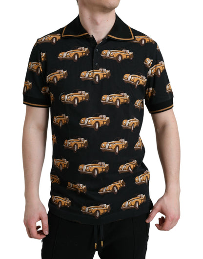Dolce & Gabbana Schwarzes Kurzarm-Polo-T-Shirt mit Autodruck