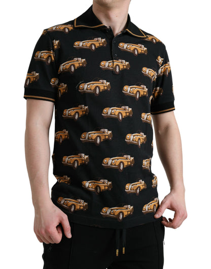 Dolce & Gabbana Schwarzes Kurzarm-Polo-T-Shirt mit Autodruck