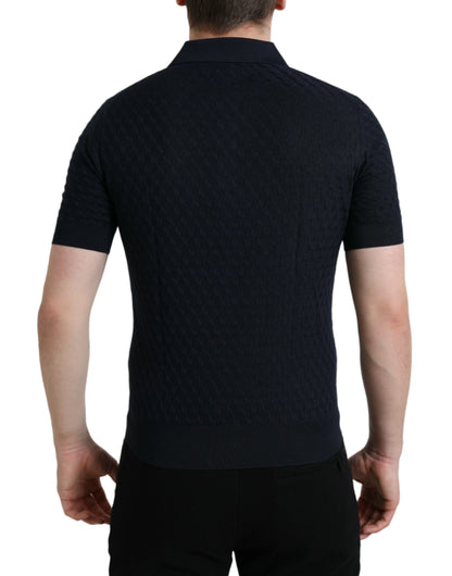 Dolce & Gabbana Dunkelblaues Polo-T-Shirt mit Kragen und kurzen Ärmeln