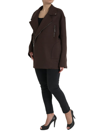Dolce & Gabbana Brauner Mantel Kurze Biker-Wolljacke