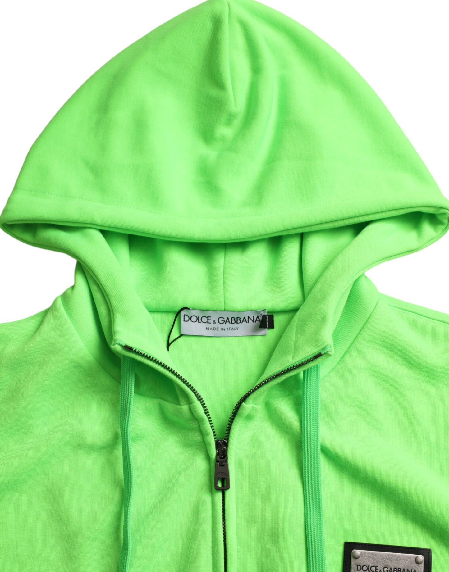 Dolce & Gabbana Neongrüner Kapuzenpullover mit durchgehendem Reißverschluss