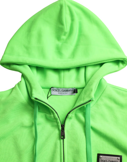Dolce & Gabbana Neongrüner Kapuzenpullover mit durchgehendem Reißverschluss