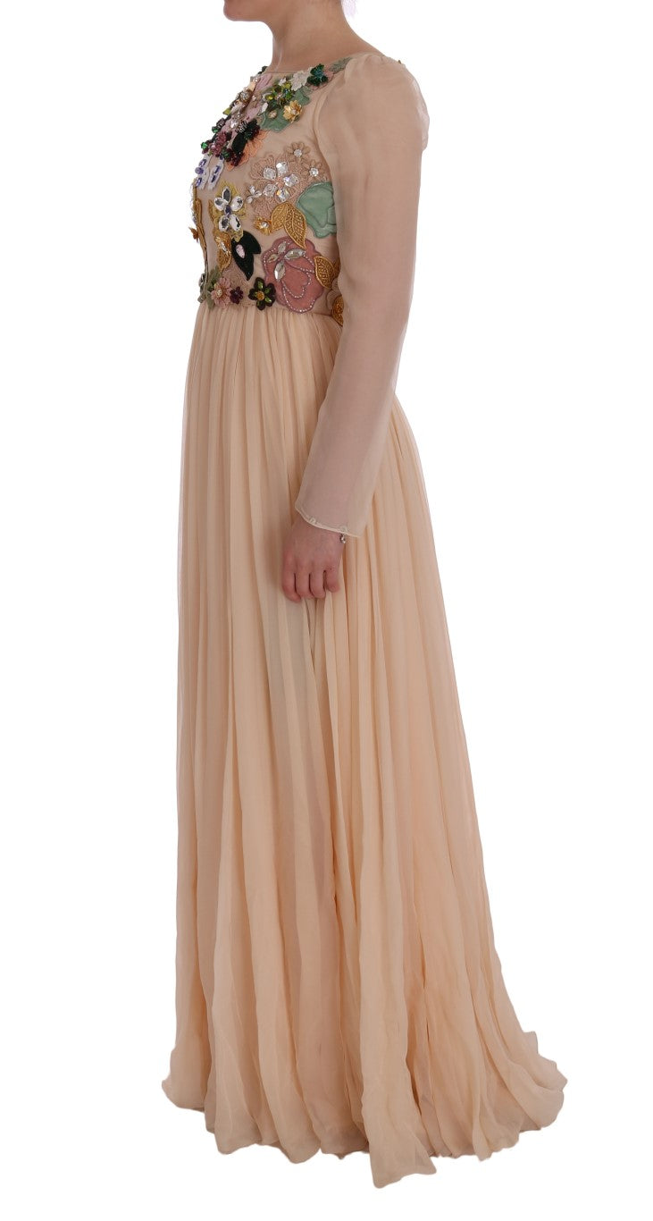 Dolce & Gabbana Rosa Seide Floral Kristall Maxikleid