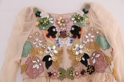 Dolce & Gabbana Rosa Seide Floral Kristall Maxikleid