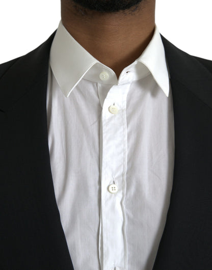 Dolce & Gabbana Schwarzer einreihiger Wollmantel mit Spitze Blazer