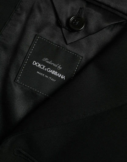 Dolce & Gabbana Schwarzer einreihiger Wollmantel mit Spitze Blazer