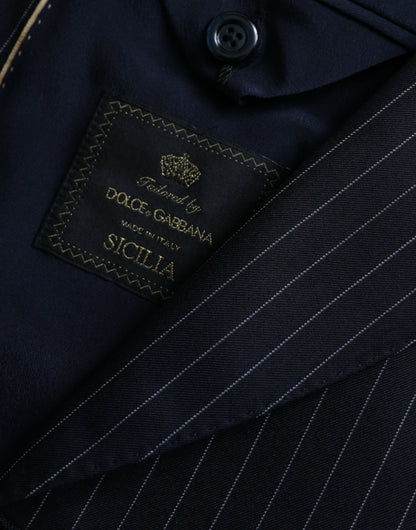 Dolce & Gabbana Schwarzer Streifen SICILIA Zweireihiger Mantel Blazer