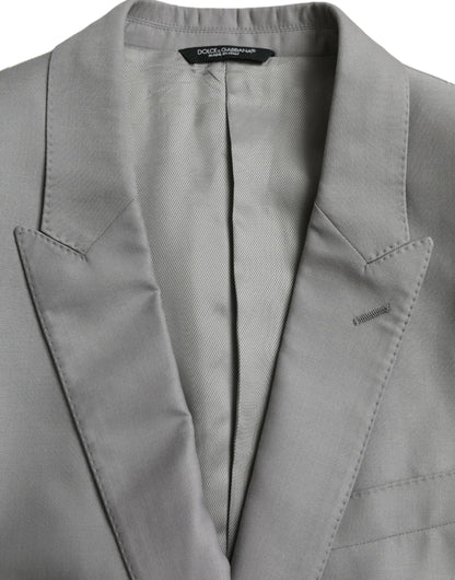 Dolce & Gabbana Grauer einreihiger Wollmantel mit Spitze Blazer