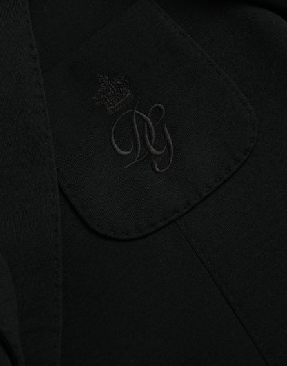 Dolce & Gabbana Schwarzer Wollmantel einreihig mit Kerbe Blazer