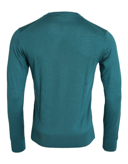 Dolce & Gabbana Dunkelgrüner Pullover mit Rundhalsausschnitt aus Seide