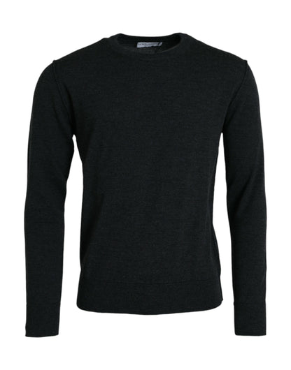Dolce & Gabbana Dunkelgrauer Pullover mit Rundhalsausschnitt aus Wolle