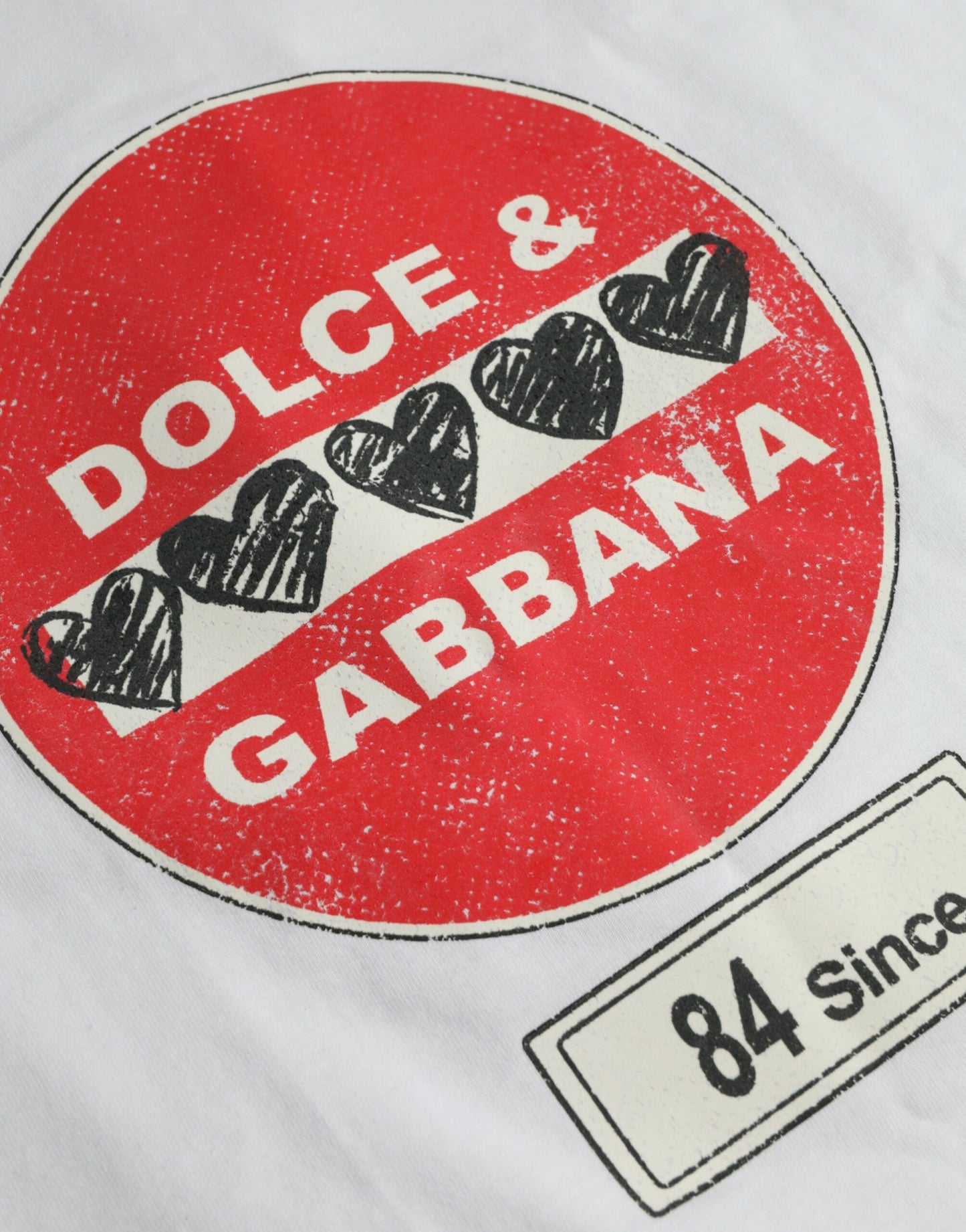 Dolce &amp; Gabbana White Amor Heart Cotton Crewneck Short Sleeve T-Shirt