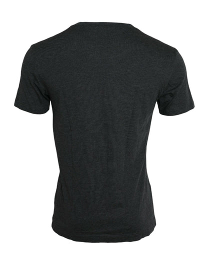 Dolce & Gabbana Graues Kurzarm-T-Shirt mit Logo-Druck und Rundhalsausschnitt