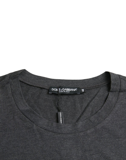 Dolce & Gabbana Graues Kurzarm-T-Shirt mit Logo-Druck und Rundhalsausschnitt