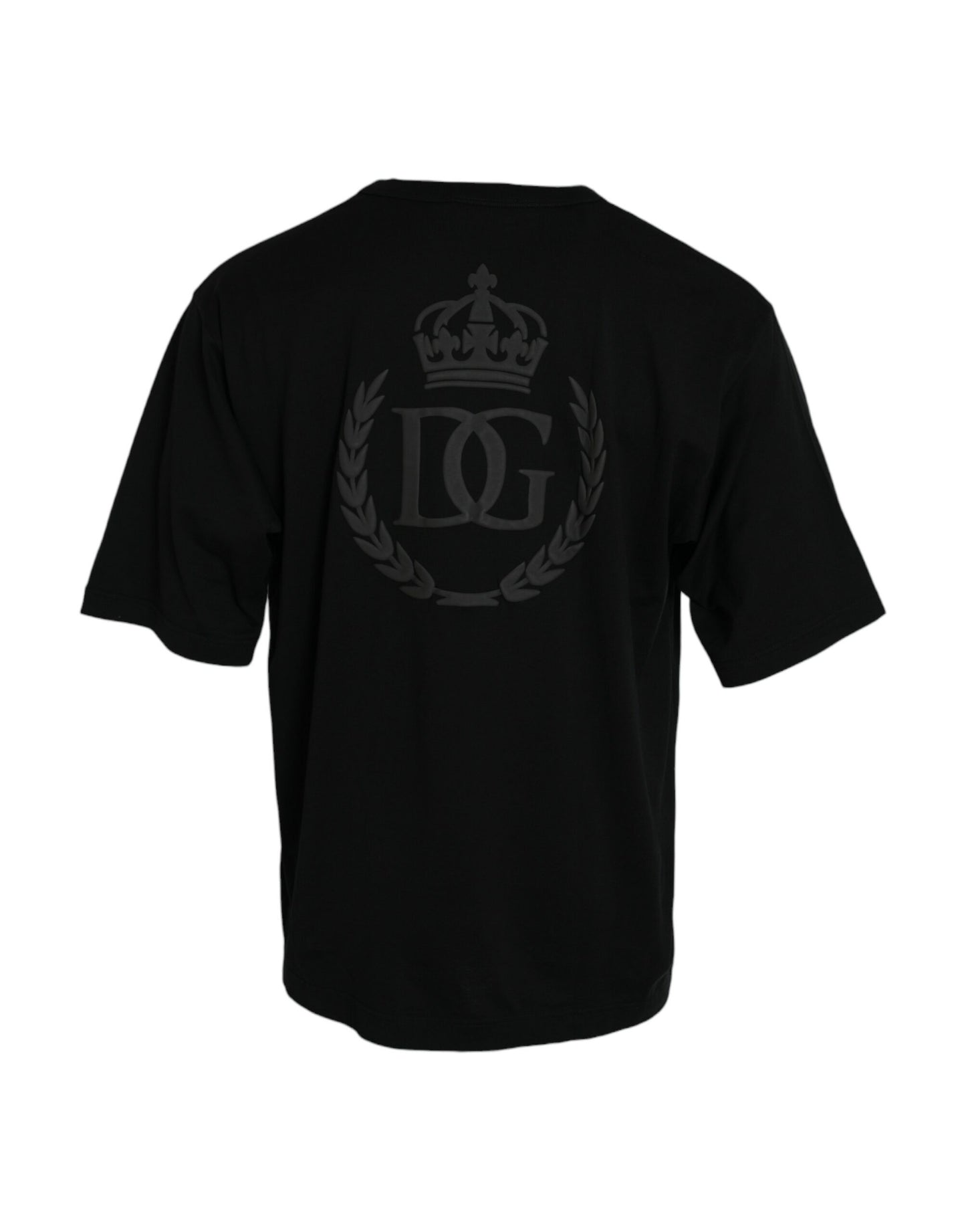 Dolce & Gabbana Schwarzes T-Shirt mit Rundhalsausschnitt und kurzen Ärmeln mit Logo-Prägung