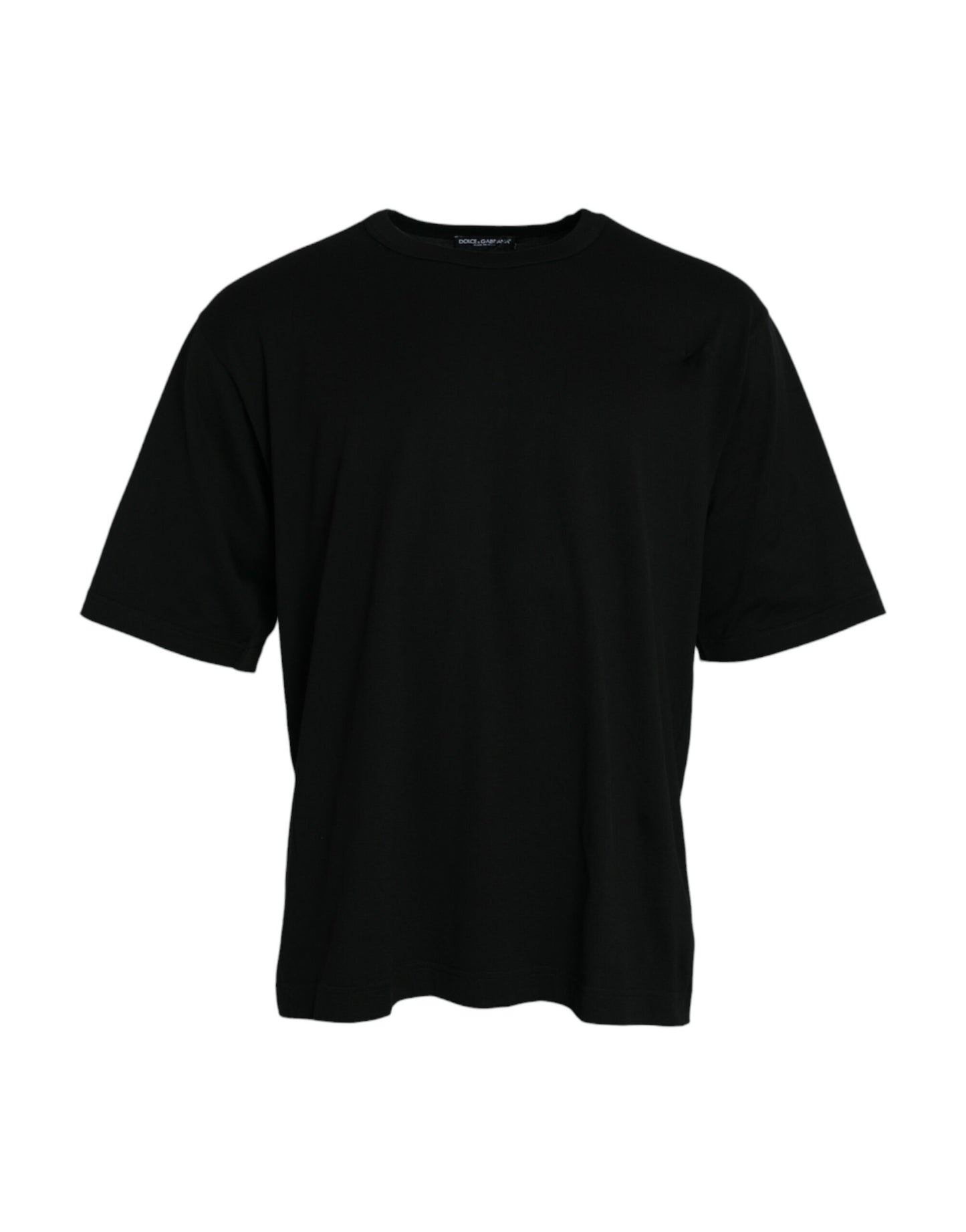 Dolce & Gabbana Schwarzes T-Shirt mit Rundhalsausschnitt und kurzen Ärmeln mit Logo-Prägung
