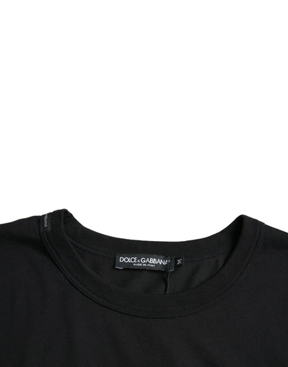 Dolce & Gabbana Schwarzes T-Shirt mit Rundhalsausschnitt und kurzen Ärmeln mit Logo-Prägung