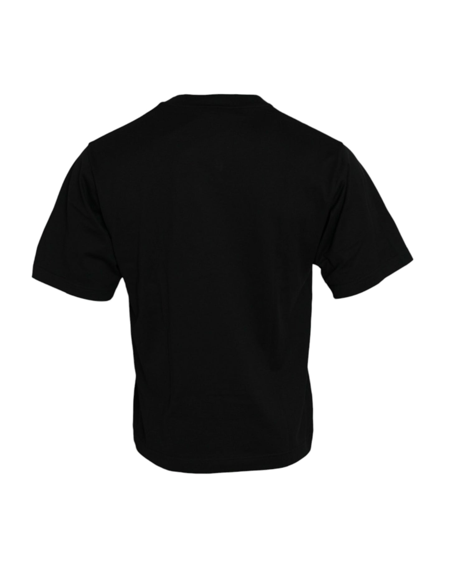 Dolce & Gabbana Schwarzes T-Shirt mit Rundhalsausschnitt aus Baumwolle mit Verzierungen