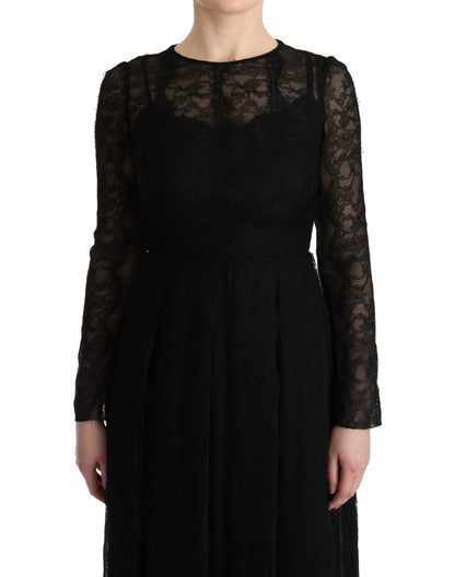 Dolce & Gabbana Schwarzes geblümtes Spitzen-Sektenkleid aus Seide